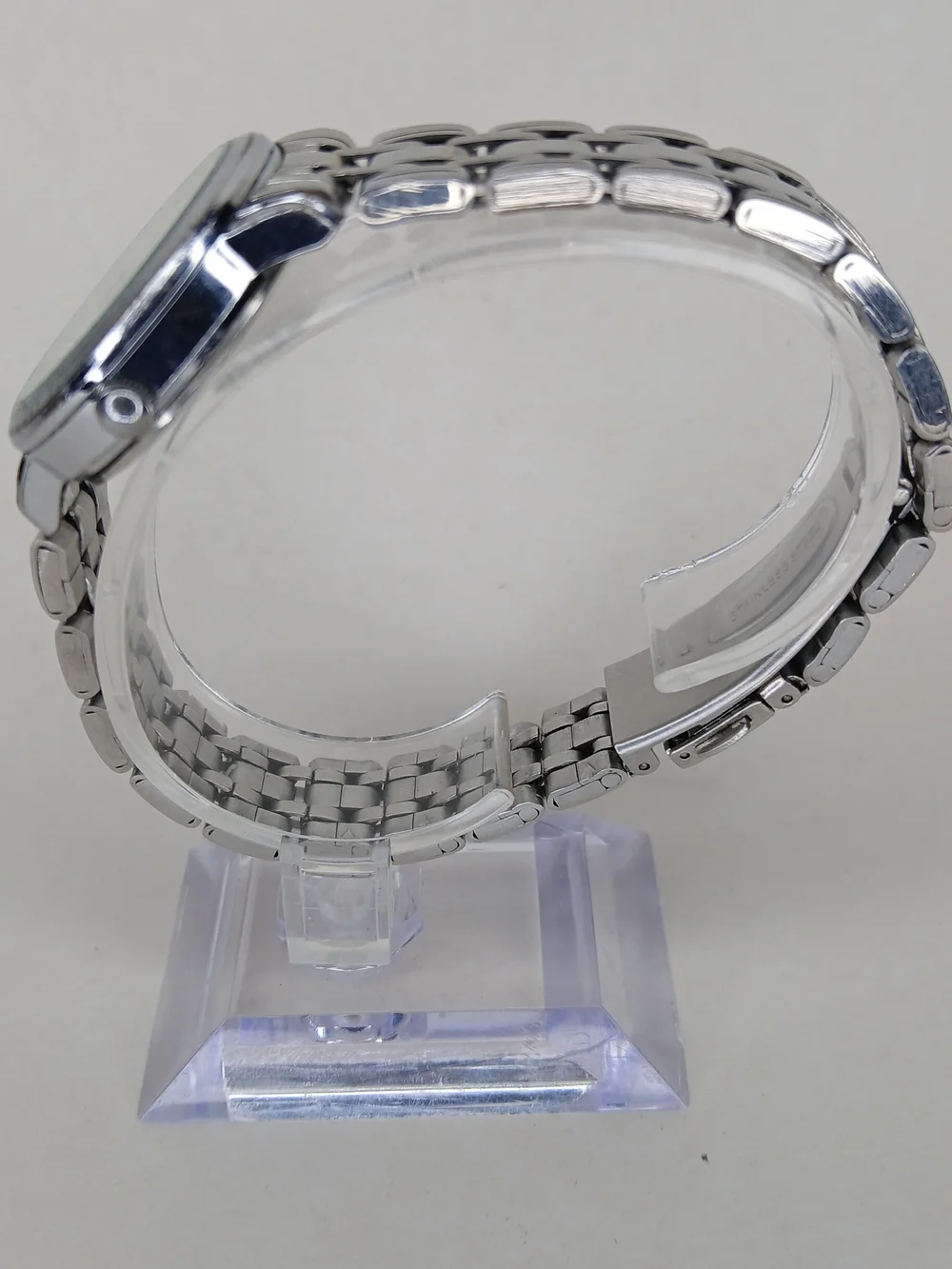 Men's Silver Stainless Steel Watch with Blue Accents